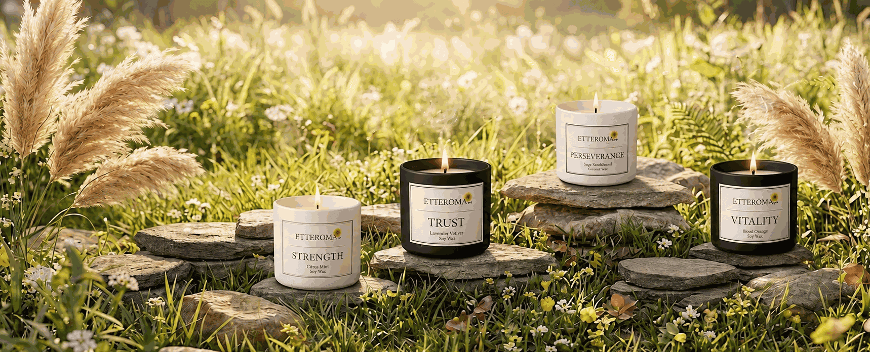 Etteroma products arranged outdoors on grass