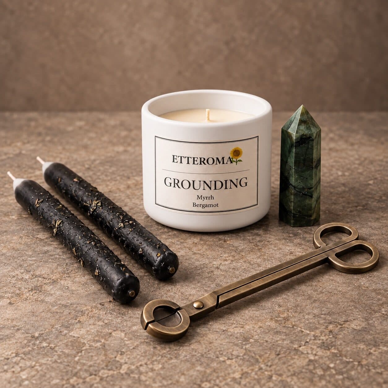 Etteroma candles topped with dried botanicals