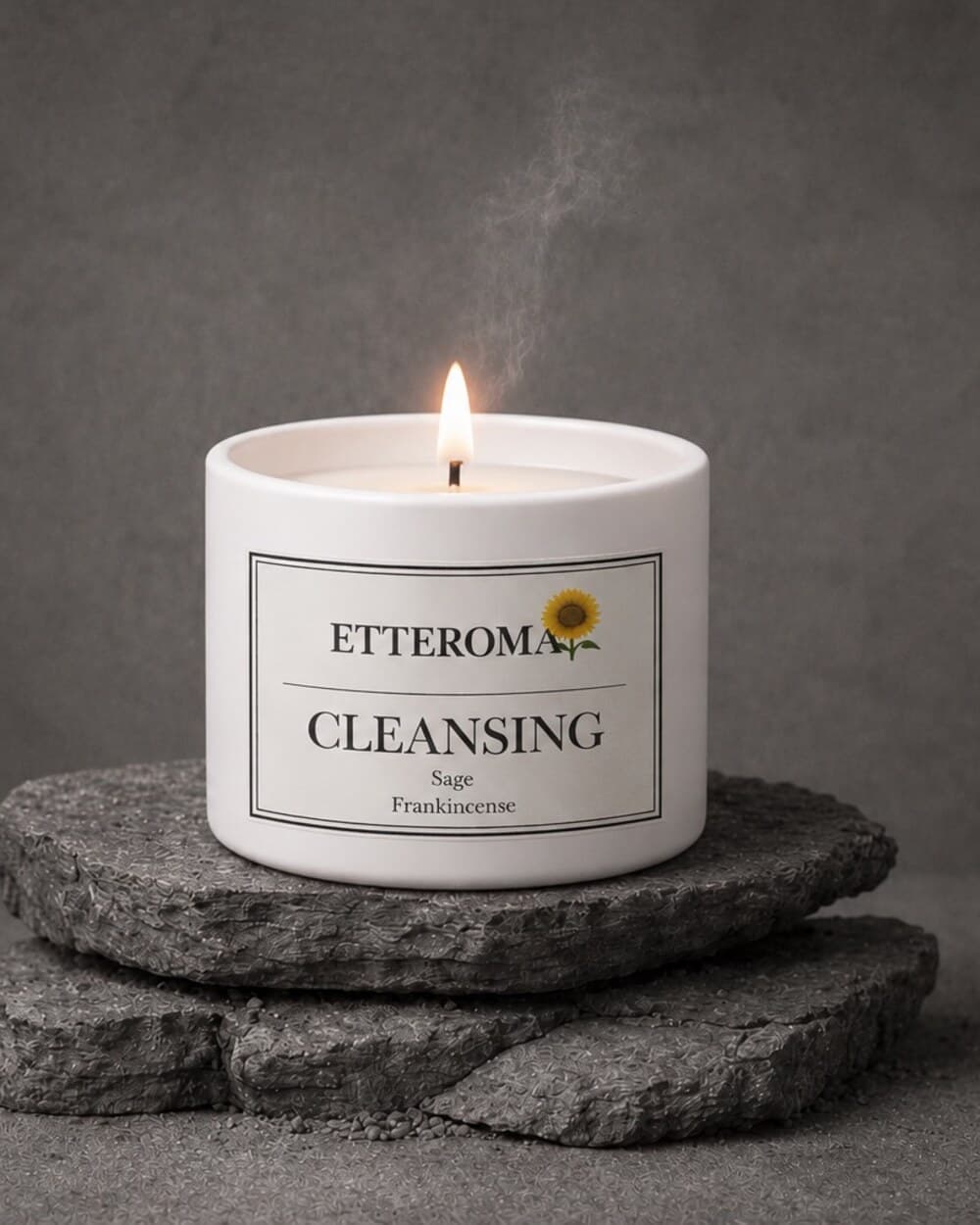 The Cleansing candle on stacked slate